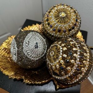 Mosaic balls w/ gold leaf tray.